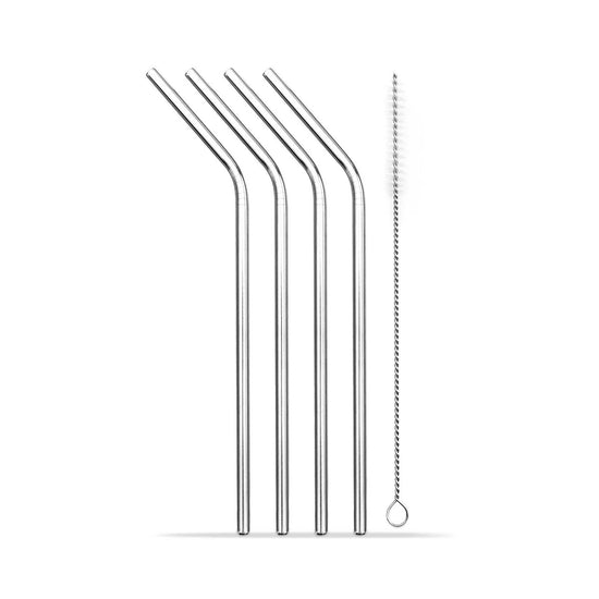 Echo Three Straws Reusable Stainless Steel Straws - Pack of 4 with Cleaning Brush