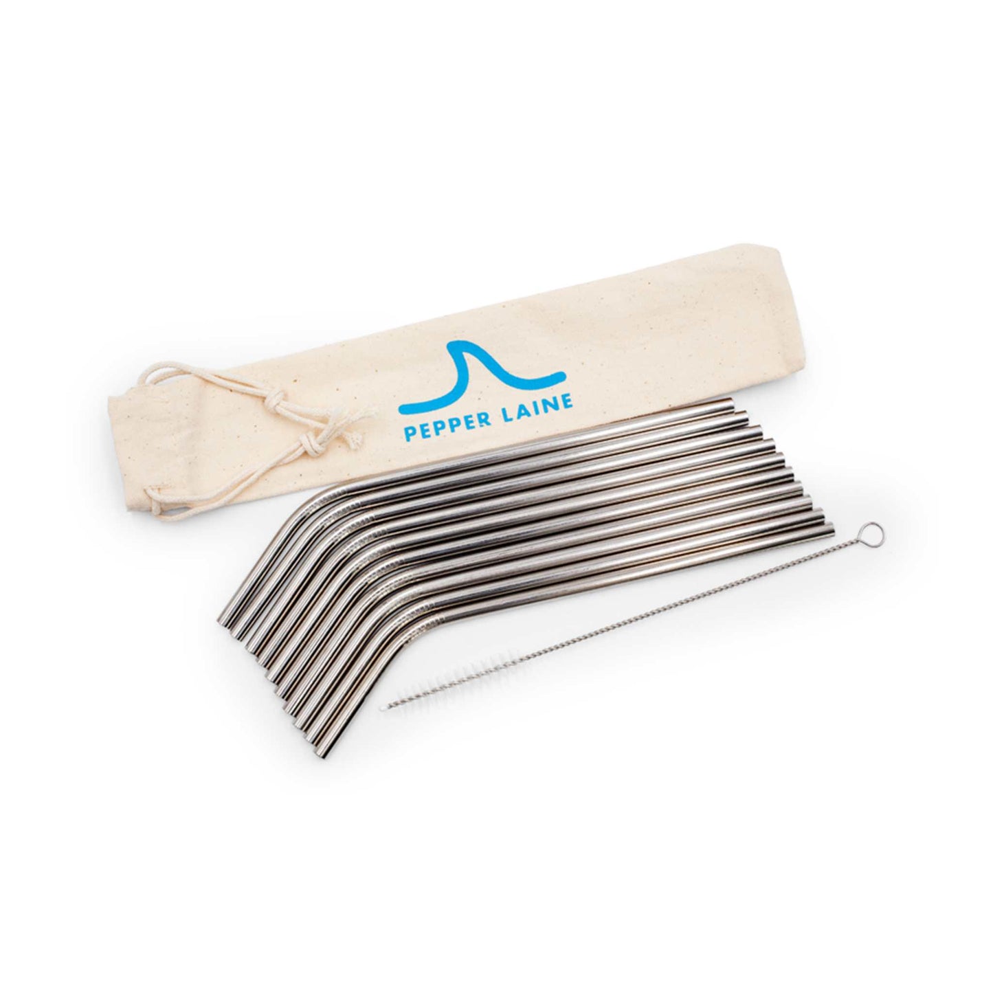 Pepperlane Straws Stainless Steel Straws - Curved 10pk + brush + bag RRP 9.95
