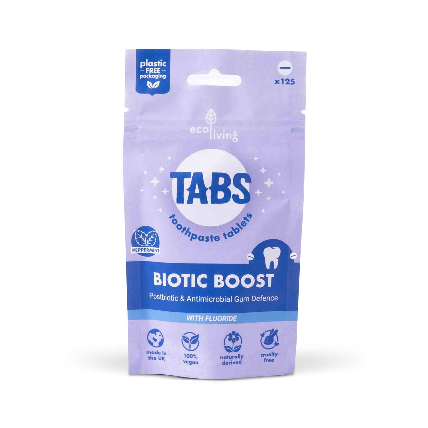 EcoLiving Toothpaste Biotic Boost Toothpaste Tablets - Peppermint - Fluoride or Fluoride-Free - 125 Tabs
