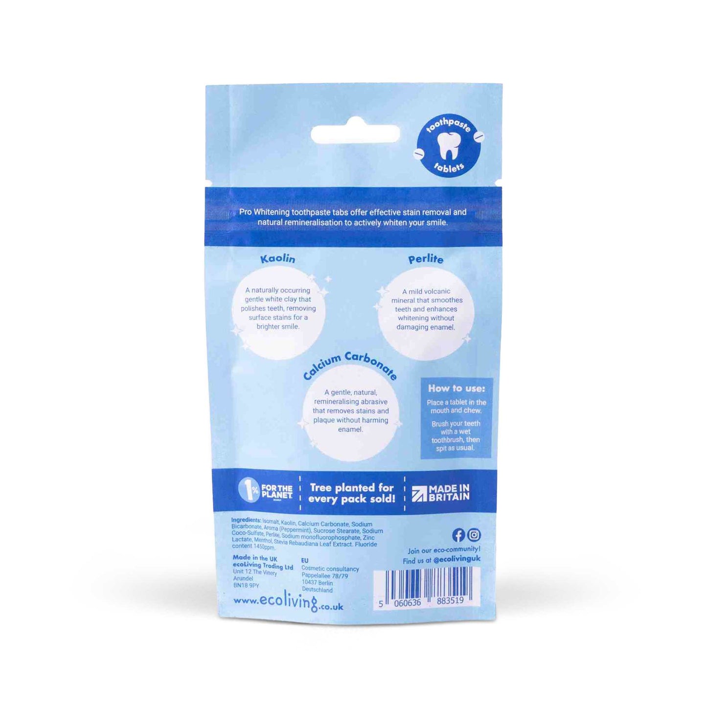 EcoLiving Toothpaste Pro Whitening Toothpaste Tablets - Peppermint - Fluoride or Fluoride-Free - 125 Tabs (Copy)