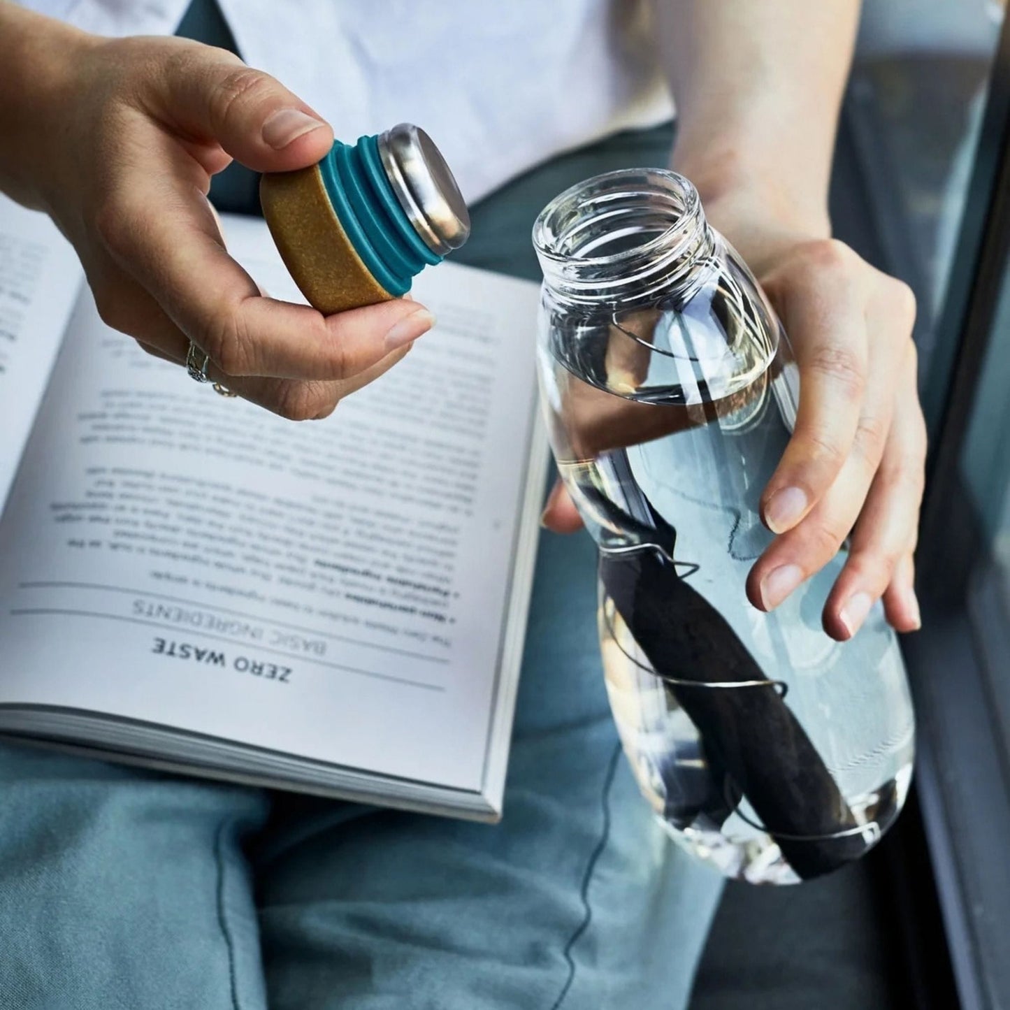 black + blum Water Bottles Eau Good Glass Charcoal Filter Water Bottle 650ml - Ocean - black + blum