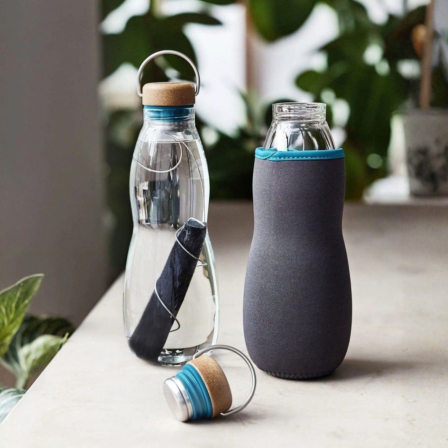 black + blum Water Bottles Eau Good Glass Charcoal Filter Water Bottle 650ml - Ocean - black + blum