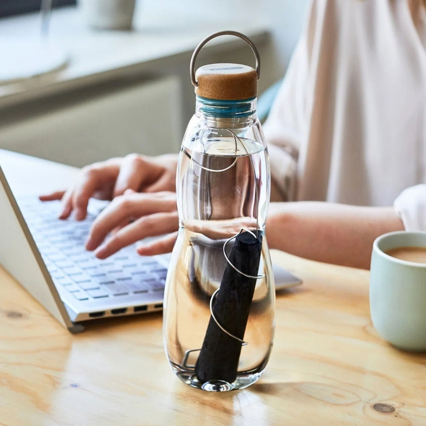 black + blum Water Bottles Eau Good Glass Charcoal Filter Water Bottle 650ml - Olive - black + blum