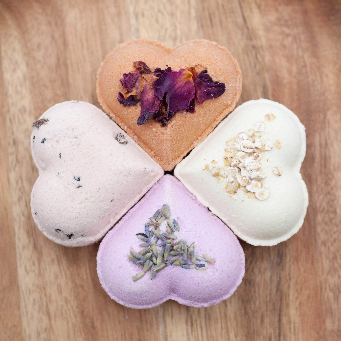 Bath Bomb Heart Shape with Rose Petals and Organic Rose Oil