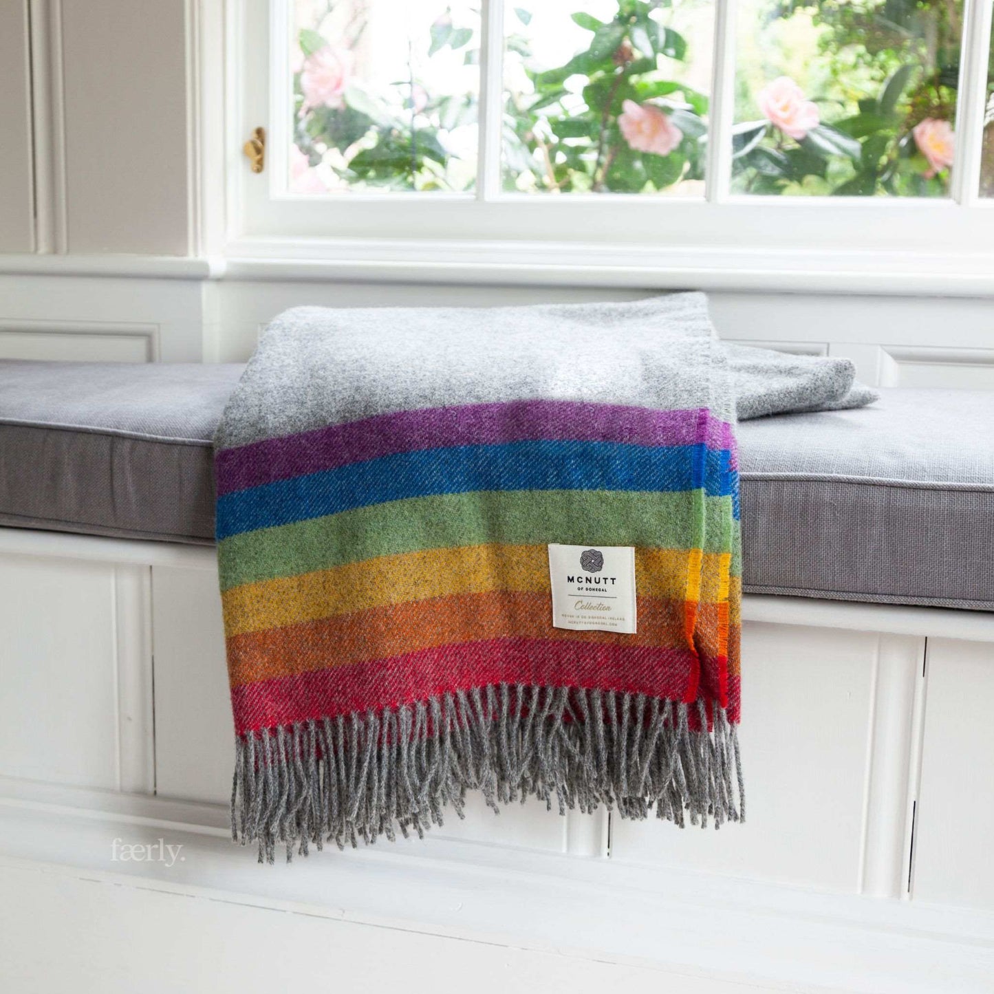 McNutt Blanket 100% Pure Wool Throw - Rainbow Stripe - McNutts of Donegal