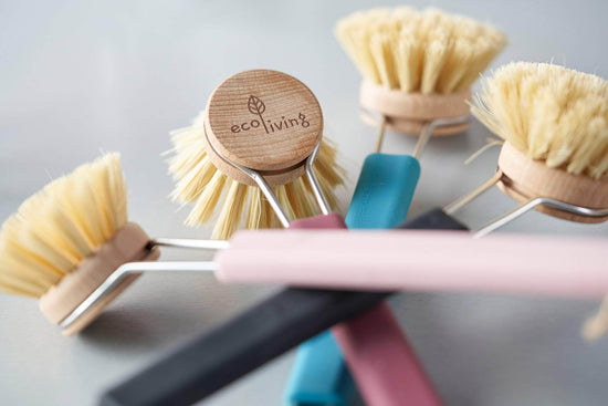 ecoLiving Brushes Dish Brush with Replaceable Head - Natural Plant Bristles (FSC 100%)