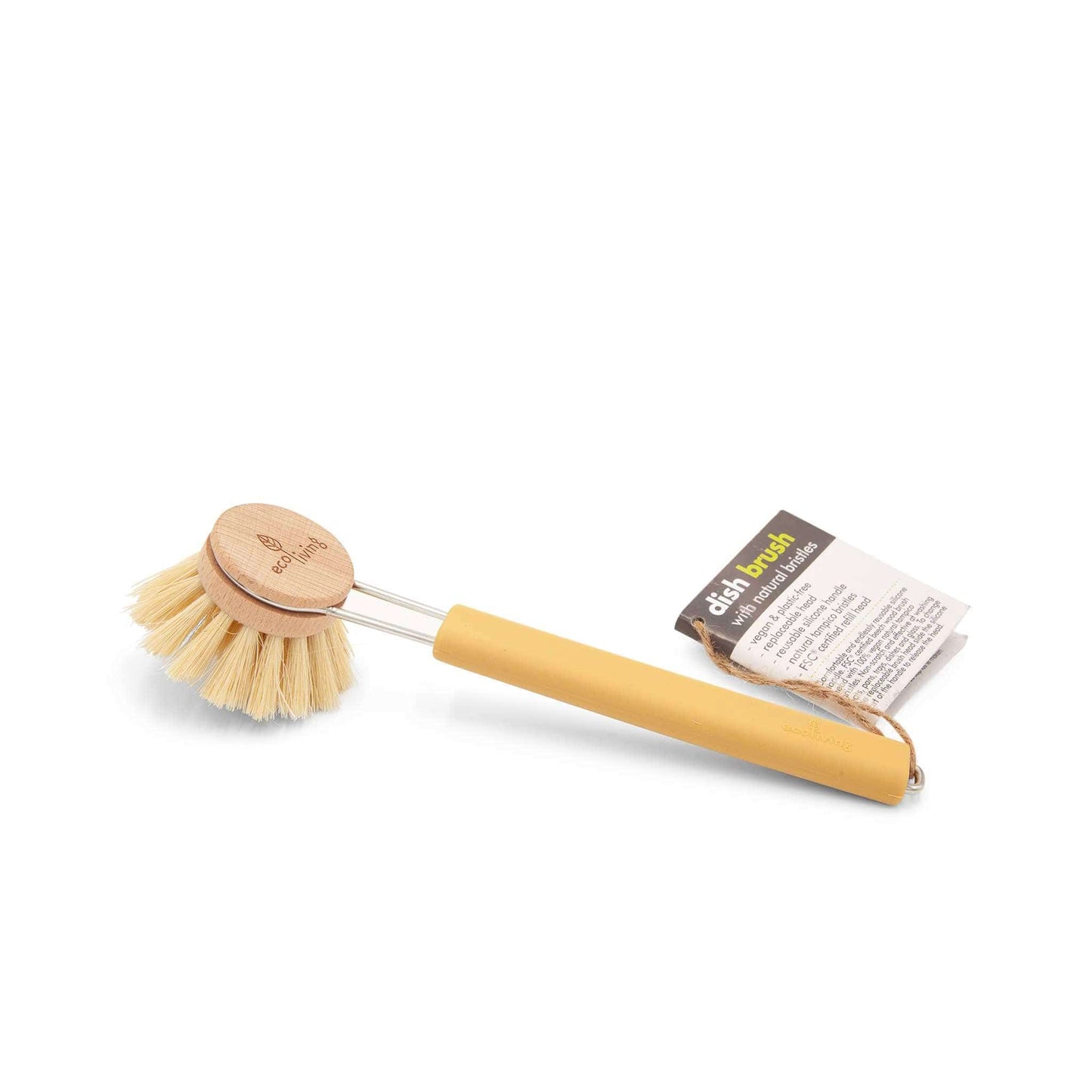ecoLiving Brushes Saffron Yellow Dish Brush with Replaceable Head - Natural Plant Bristles (FSC 100%)