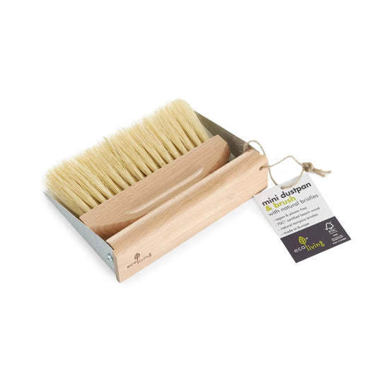 ecoLiving Brushes Scandi Style Mini Wooden Dust Pan & Brush - Plastic Free