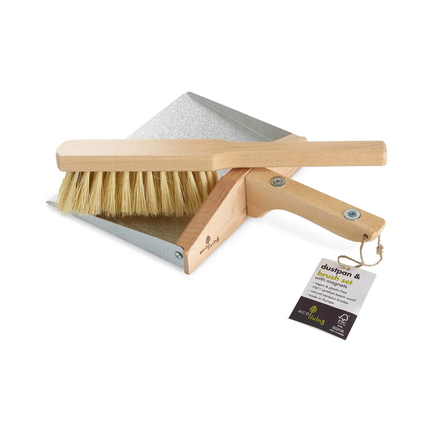 ecoLiving Brushes Scandi Style Wooden Dust Pan & Brush - Plastic Free