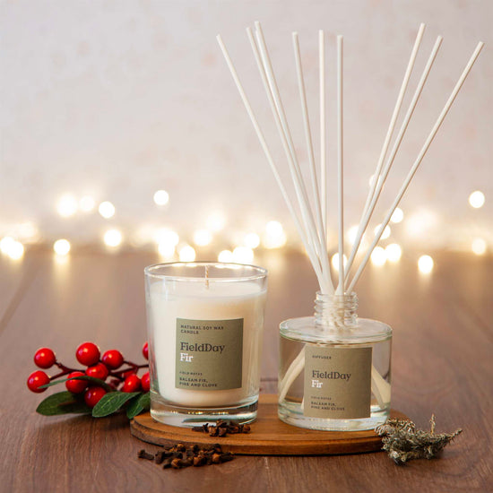 FieldDay Candles Fir Diffuser & 1 Candle Set FieldDay Wintertime Collection Gift Box