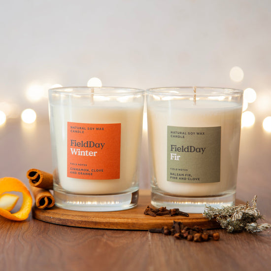 Load image into Gallery viewer, FieldDay Candles Winter &amp;amp; Fir Candle Set FieldDay Wintertime Collection Gift Box
