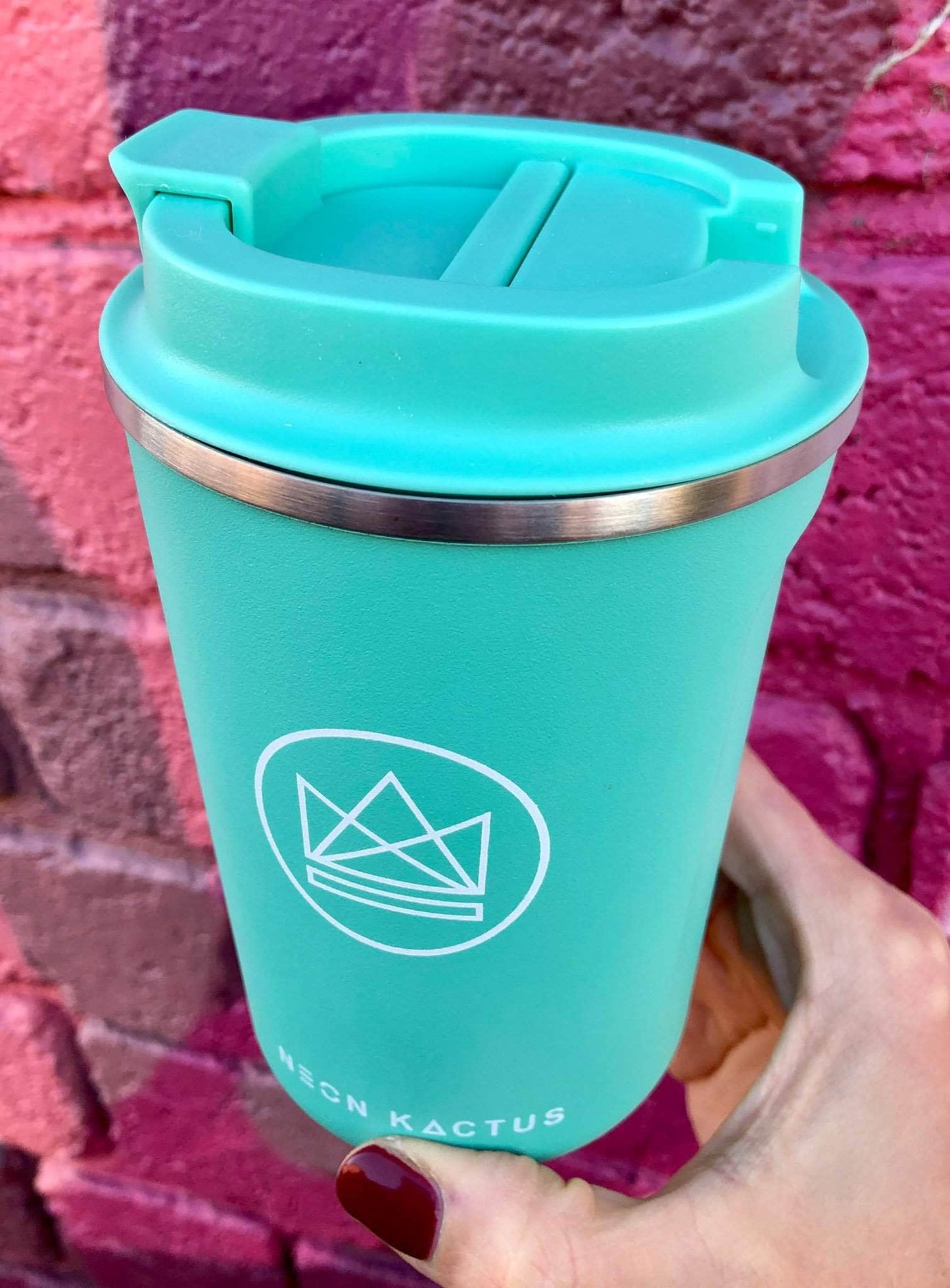 Load image into Gallery viewer, Neon Kactus Coffee Cup Stainless Steel Insulated Coffee Cup - 12oz - Free Spirit Turquoise
