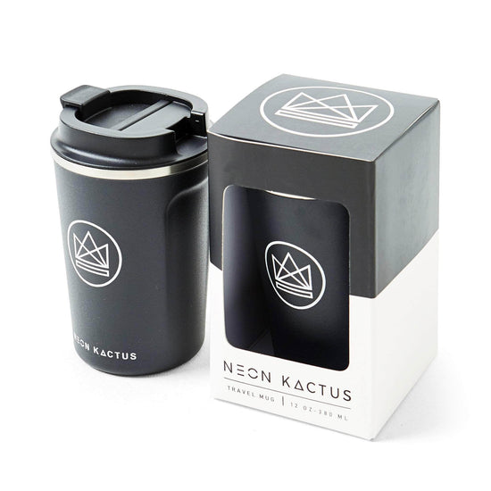 Neon Kactus Coffee Cup Stainless Steel Insulated Coffee Cup- 12oz - Rock Star Black