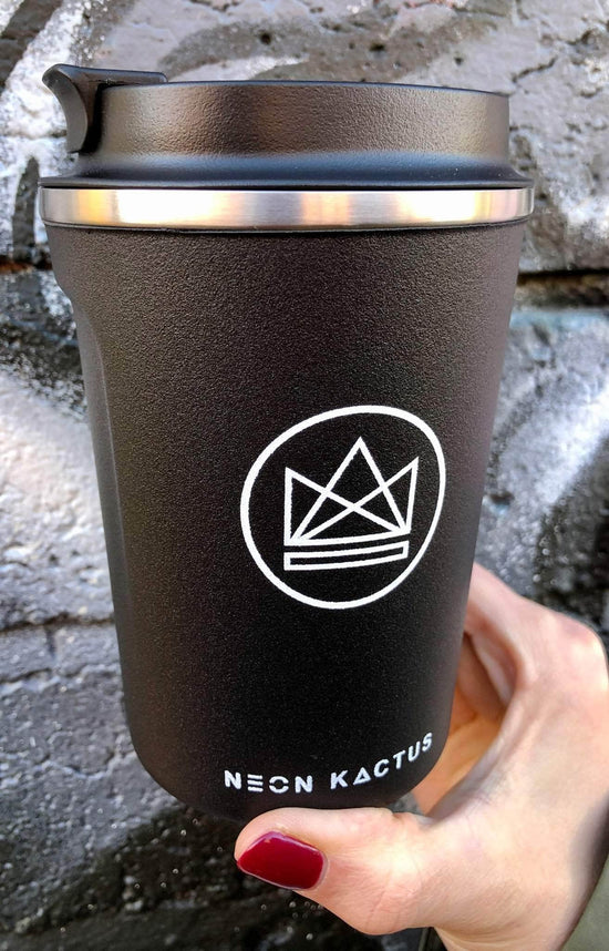 Neon Kactus Coffee Cup Stainless Steel Insulated Coffee Cup- 12oz - Rock Star Black
