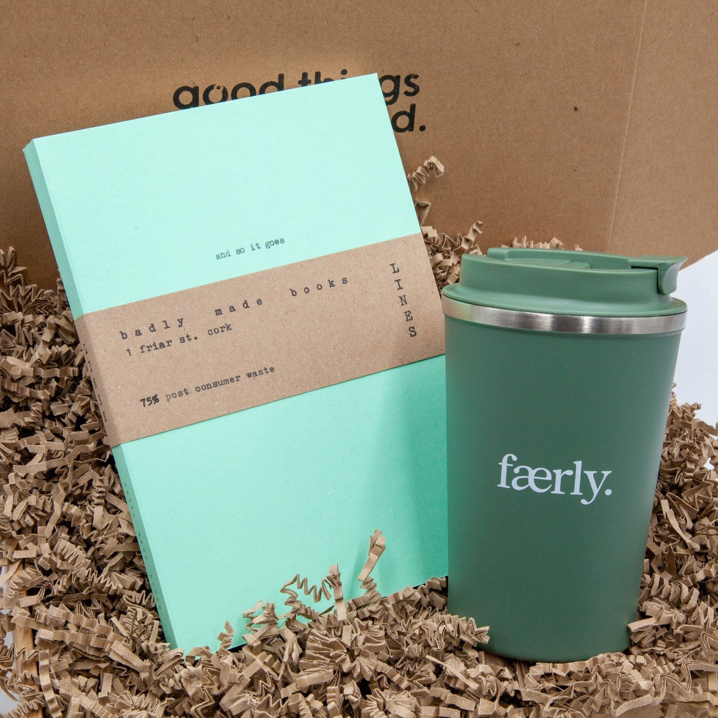 Faerly Coffee & Tea Cups Camper Green Conscious Cup Gift Box - 12oz Reusable Cup & A5 Recycled Notebook