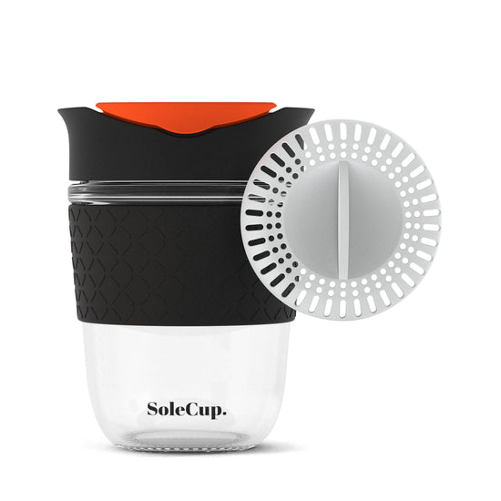 SoleCup Coffee & Tea Cups SoleCup Reusable Glass Travel Mug for Coffee & Loose Tea - 12oz/240ml - Black
