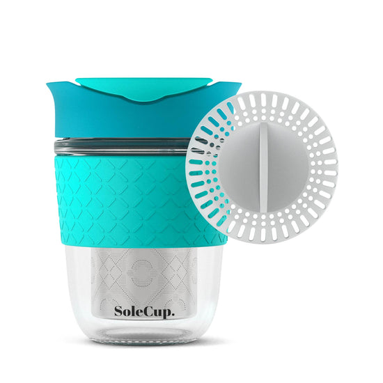 SoleCup Coffee & Tea Cups SoleCup Reusable Glass Travel Mug for Coffee & Loose Tea - 12oz/240ml - Blue