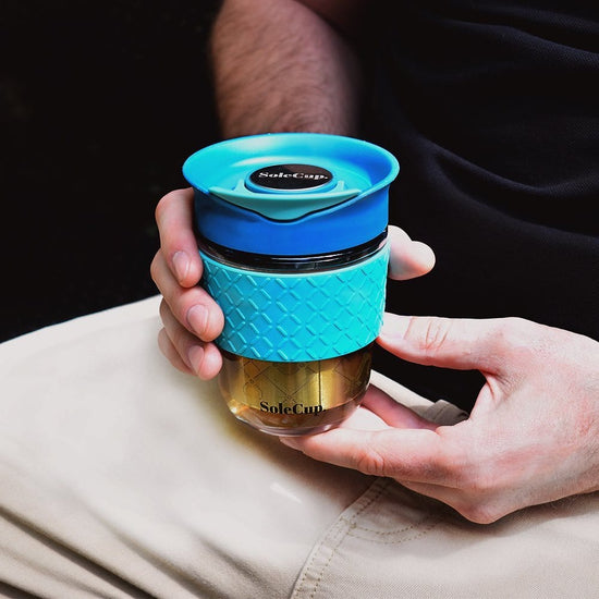 SoleCup Reusable Glass Travel Mug for Coffee & Loose Tea - 12oz