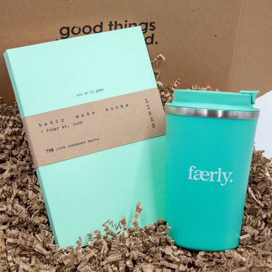 Faerly Coffee & Tea Cups Turquoise Conscious Cup Gift Box - 12oz Reusable Cup & A5 Recycled Notebook