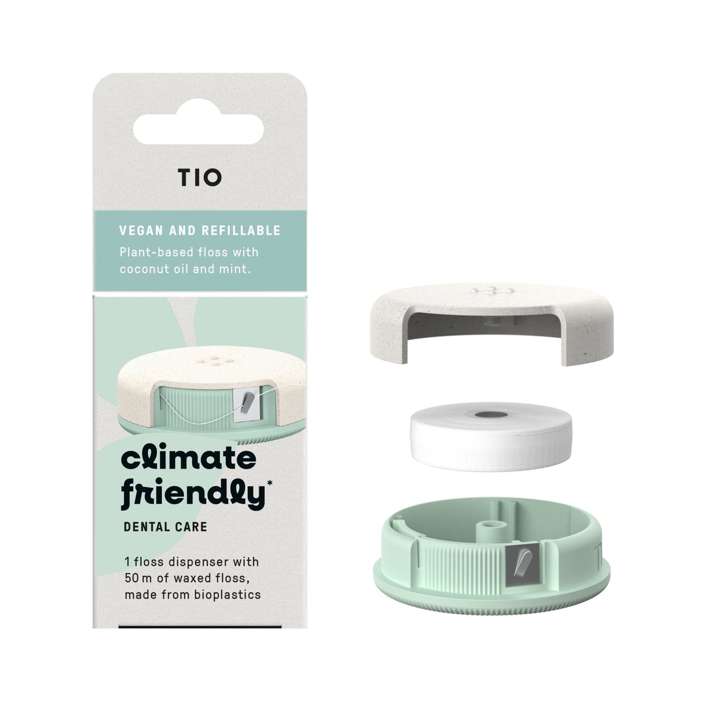 Tio Dental Floss Tio Vegan & Refillable Plant-Based Dental Floss 50m with Dispenser