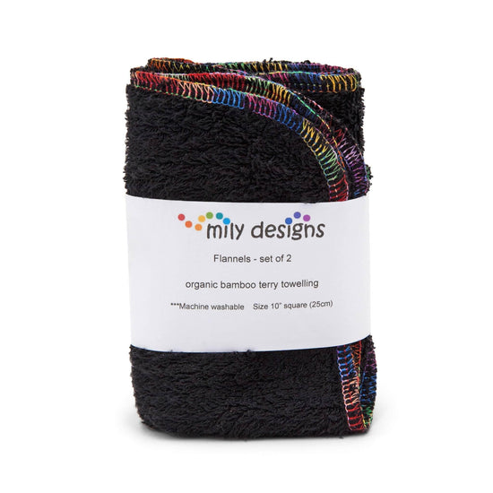 Mily Designs Facial Rounds Black Organic Bamboo Terry Cloth Flannel - 2 Pack - Love is Love Pride Edition - Mily Designs