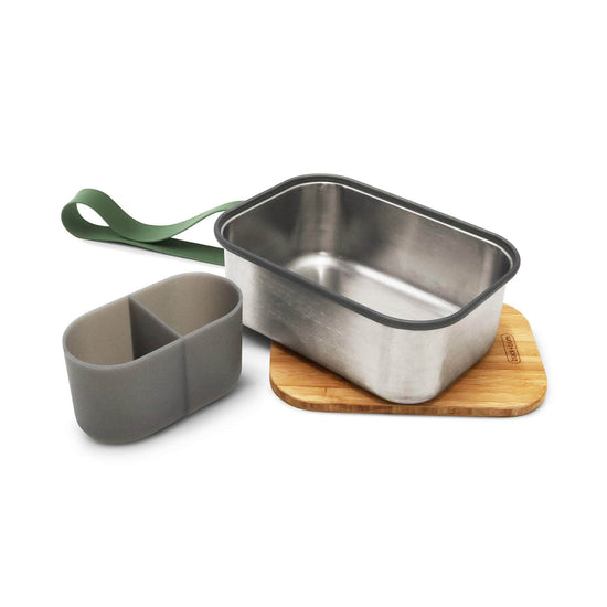 black + blum Food Containers black + blum Stainless Steel Sandwich Box Large & Bamboo Lid - Olive