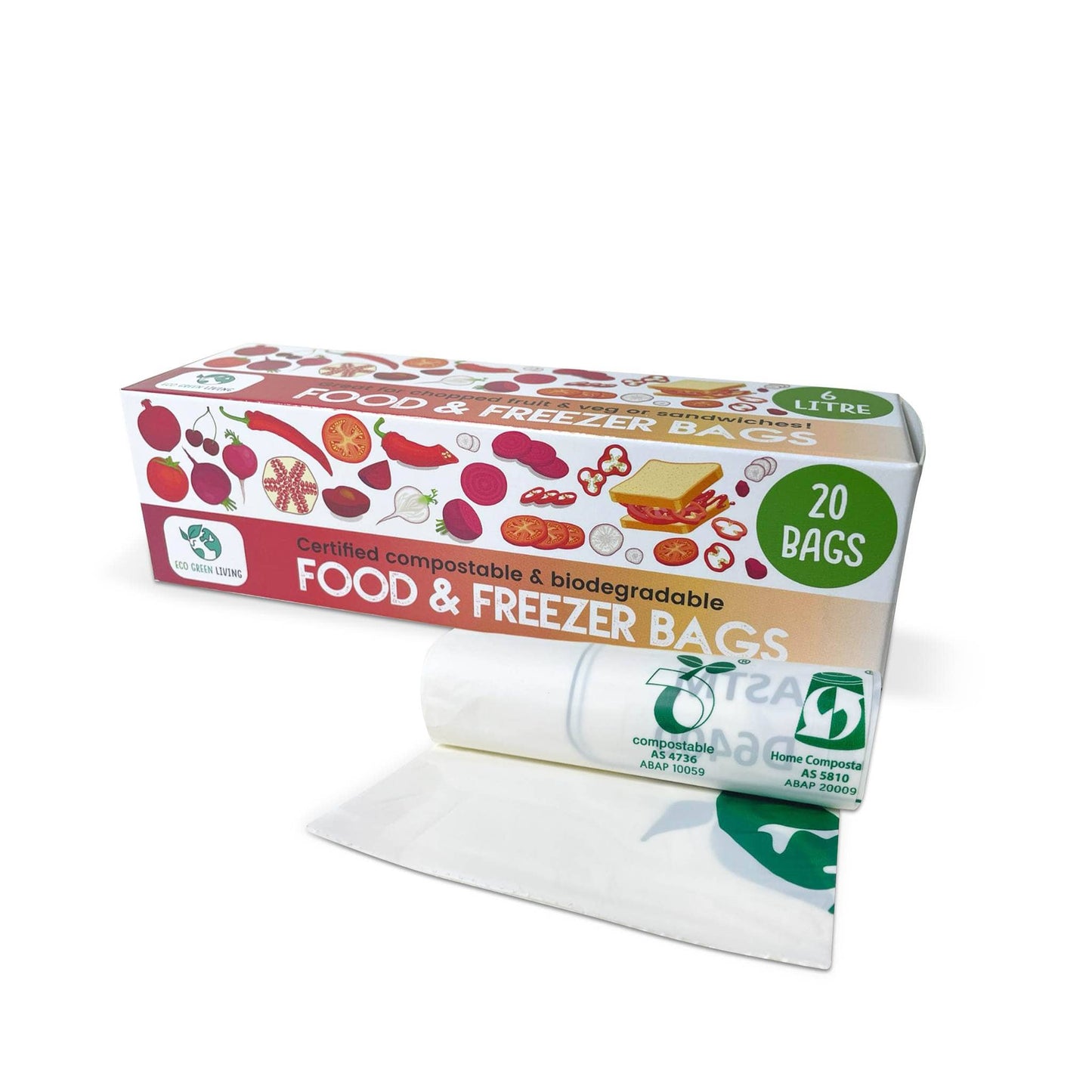Eco Green Living Food Wrap Certified Compostable Food & Freezer Bags - 35 bags