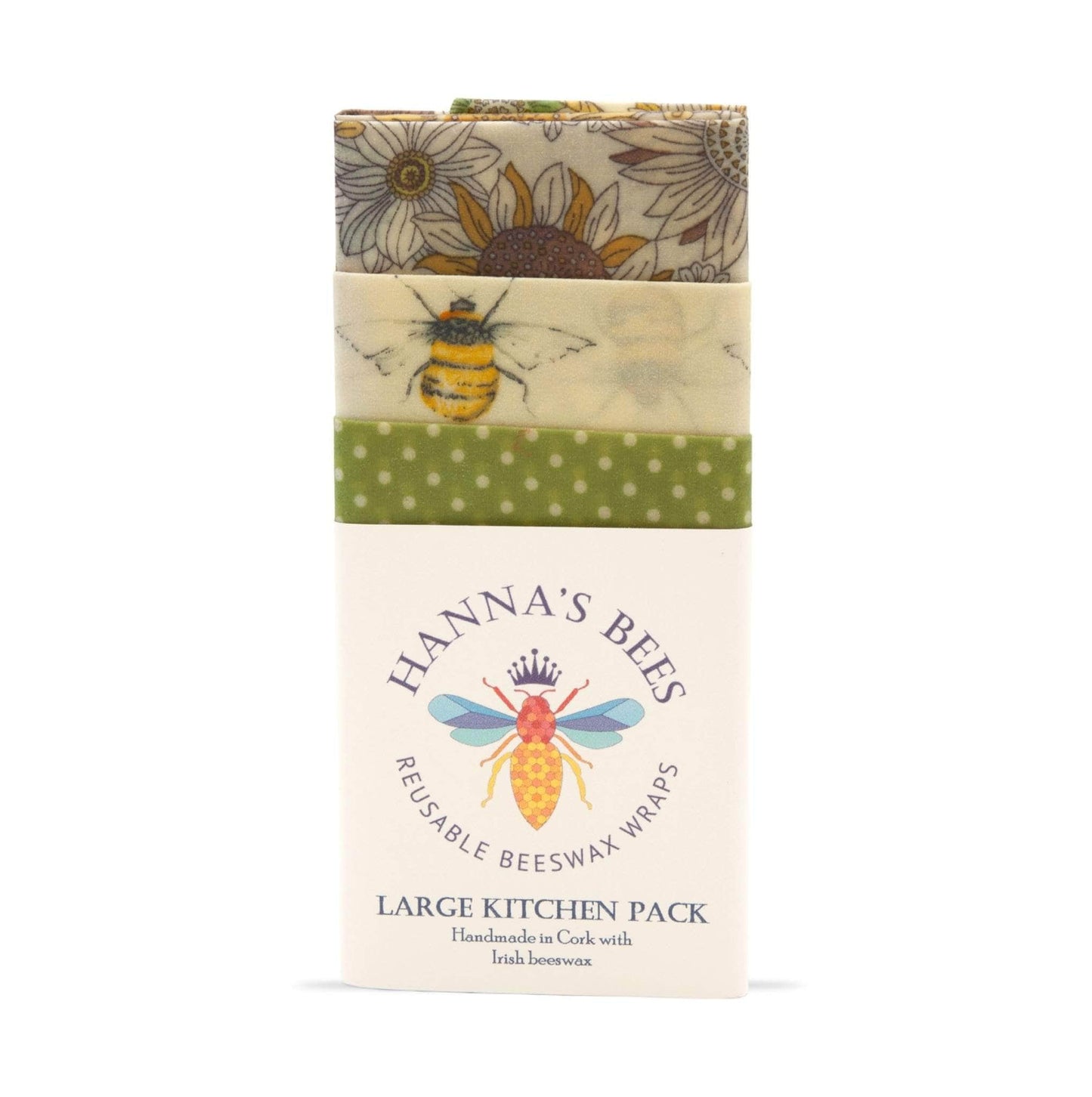Hanna's Wraps Food Wrap Green Polkadots & Bees Hanna's Beeswax Wraps - Large Kitchen 3-Pack