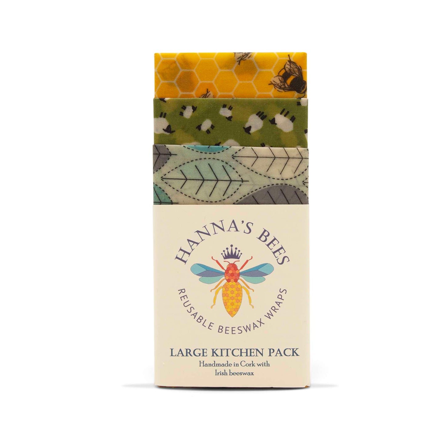 Hanna's Wraps Food Wrap Yellow Bees, Sheep & Blue Leaf Hanna's Beeswax Wraps - Large Kitchen 3-Pack