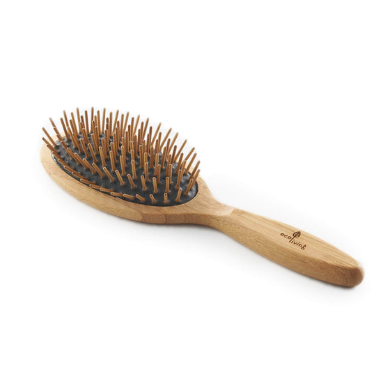 ecoLiving Hair Accessories Bamboo Hairbrush with Wooden Pins (Oval-Black) (FSC 100%)