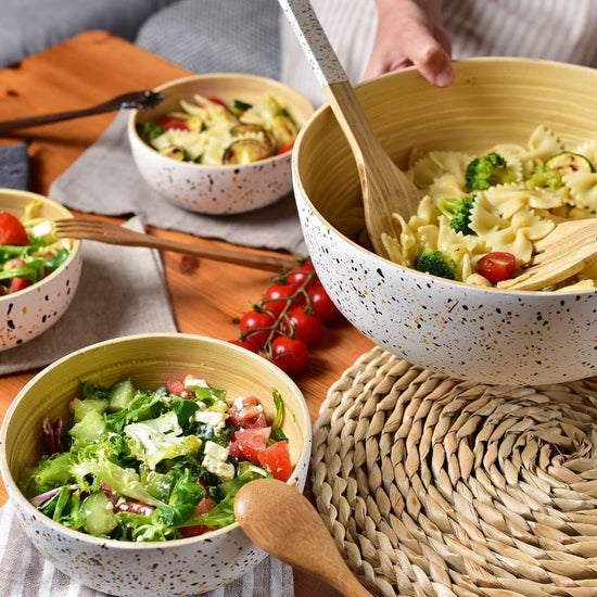 Jungle Culture Homewares Bamboo Salad Server Set | Wooden Salad Tongs (Spoon & Fork)
