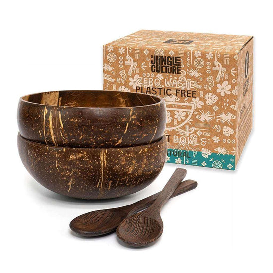Jungle Culture Homewares Natural Coconut Bowls Set with Spoons & Straws -  Jungle Culture