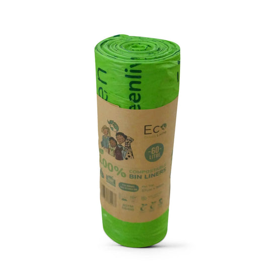 Eco Green Living Household Cleaning Products Compostable Waste Bags 60L  - 1 Roll of 10 Bags