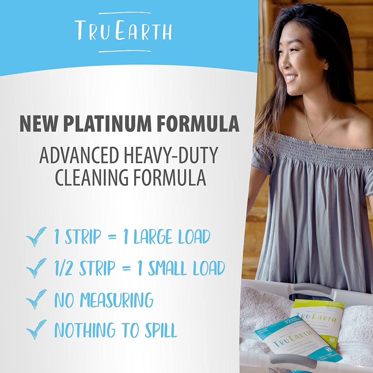 Tru Earth Laundry Detergent Tru Earth Platinum Heavy Duty Laundry Eco Strips - Fresh Linen - 32 Loads