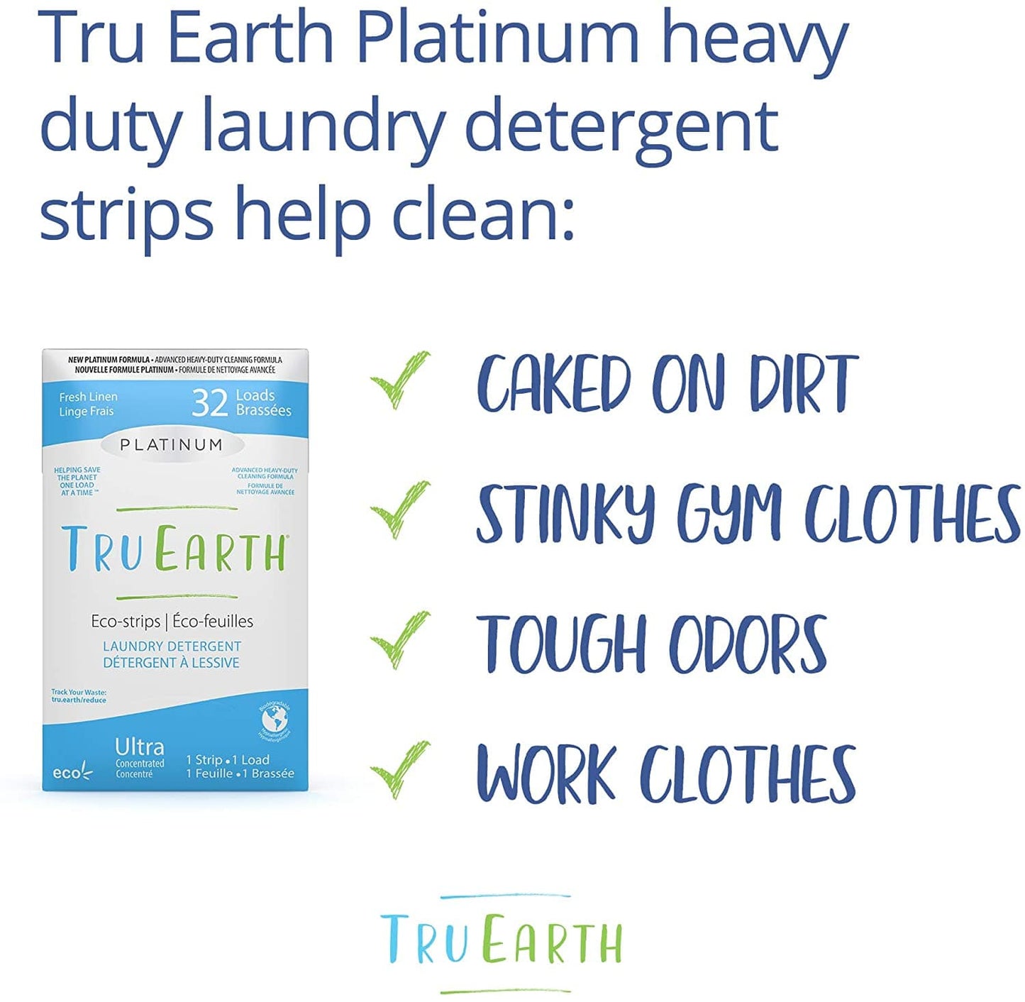 Tru Earth Laundry Detergent Tru Earth Platinum Heavy Duty Laundry Eco Strips - Fresh Linen - 32 Loads