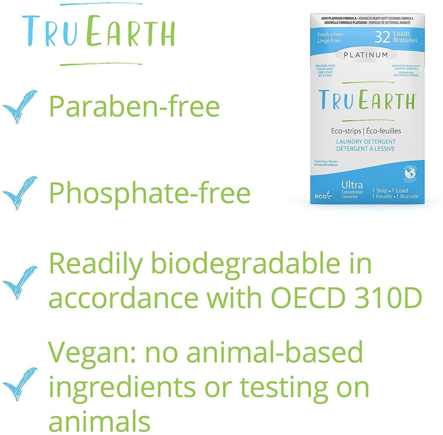 Tru Earth Laundry Detergent Tru Earth Platinum Heavy Duty Laundry Eco Strips - Fresh Linen - 32 Loads
