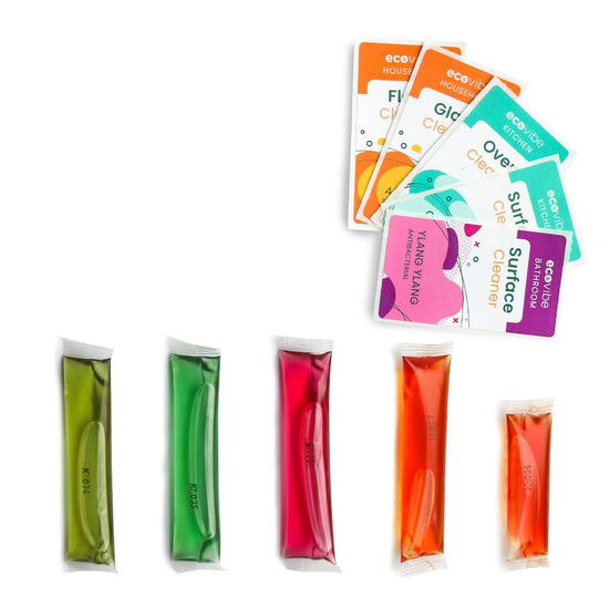 EcoVibe Multi-surface Cleaners Plastic-Free Soluble Household Cleaner Sachets Starter Pack - 5 Pack - EcoVibe