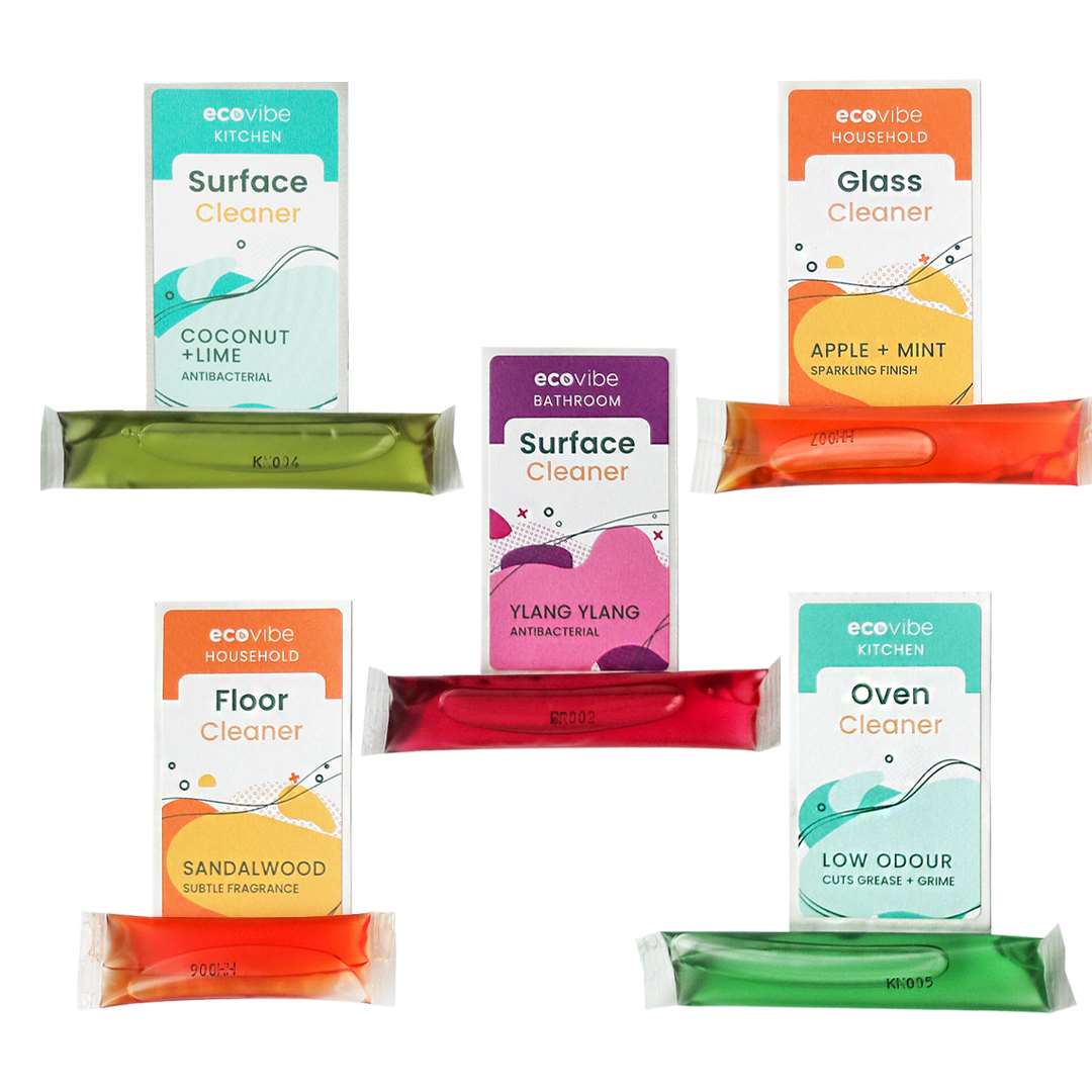 EcoVibe Multi-surface Cleaners Plastic-Free Soluble Household Cleaner Sachets Starter Pack - 5 Pack - EcoVibe