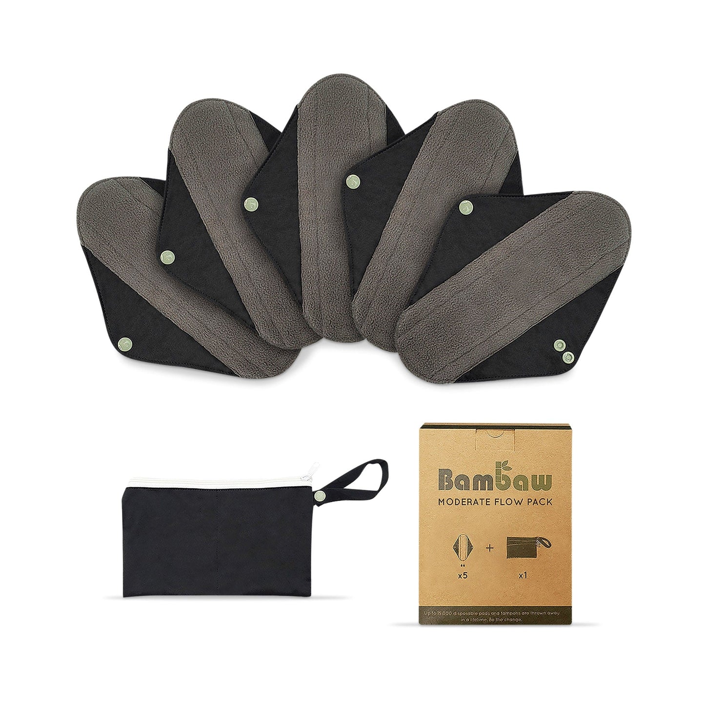 Bambaw Period Products Bamboo Charcoal Reusable Period Pads Set with Pouch - Bambaw