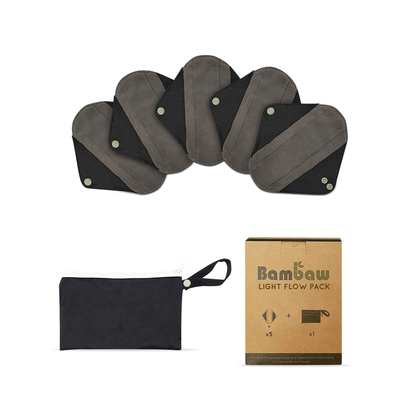 Bambaw Period Products Bamboo Charcoal Reusable Period Pads Set with Pouch - Bambaw