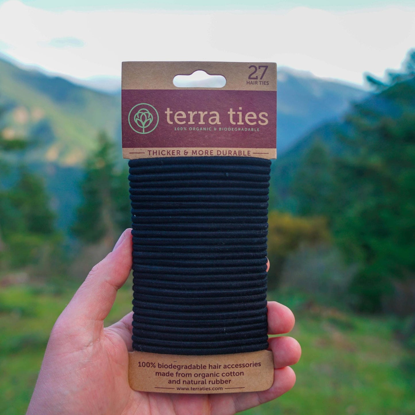 Terra Ties Ponytail Holders Pack of 27 Natural Rubber Hair Ties - Black - Terra Ties