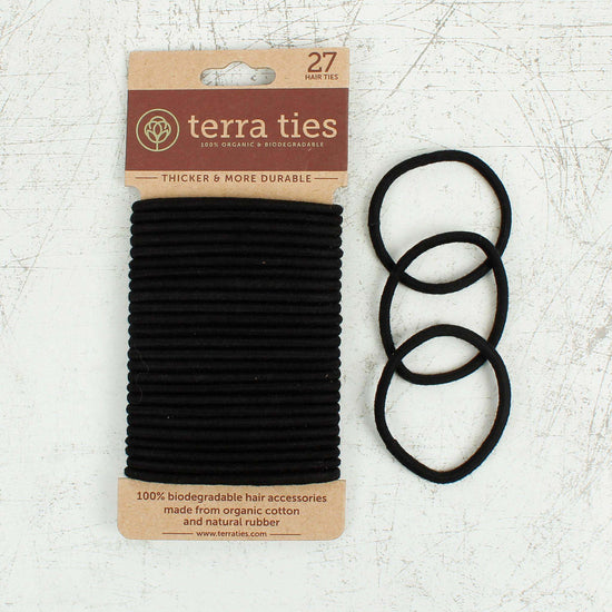 Terra Ties Ponytail Holders Pack of 27 Natural Rubber Hair Ties - Black - Terra Ties