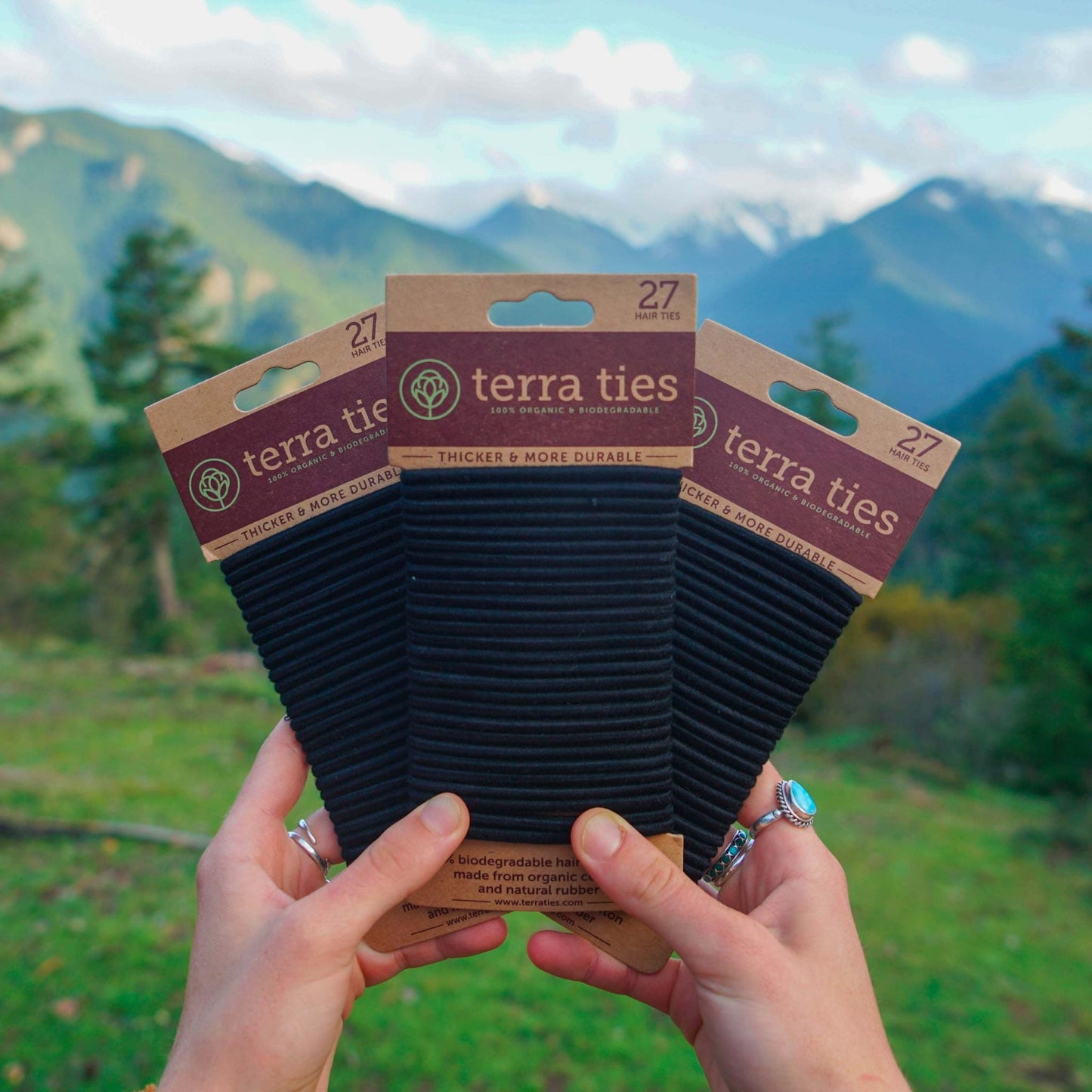 Terra Ties Ponytail Holders Pack of 27 Natural Rubber Hair Ties - Black - Terra Ties