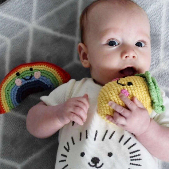 Pebblechild Rattles Fairtrade Crochet Rattle - Friendly Rainbow
