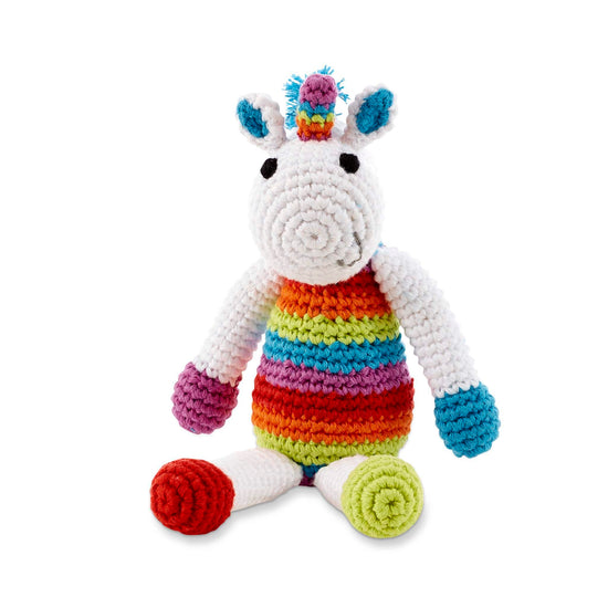 Pebblechild Rattles Fairtrade Crochet Rattle - Rainbow Toy Unicorn