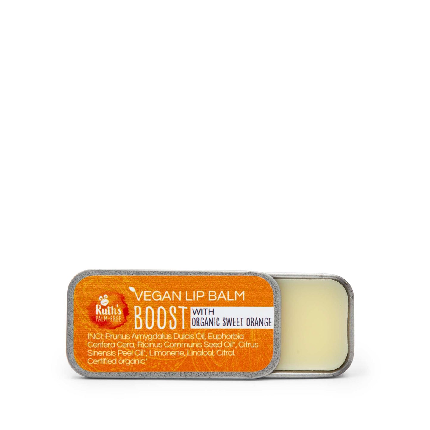 Ruth's Palm Free Skincare Boost Vegan Lip Balm - with Organic Sweet Orange 7g - Ruth's Palm Free