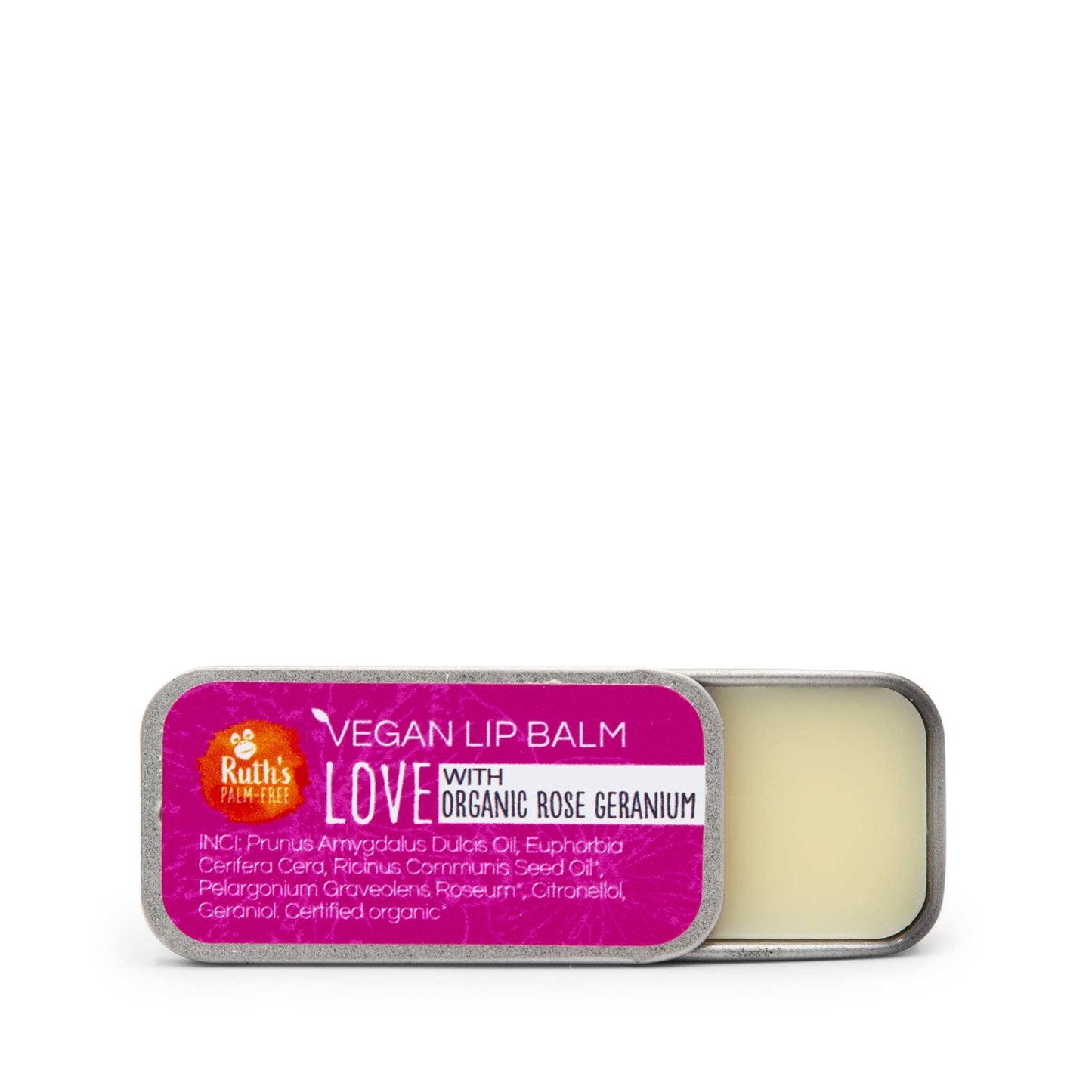Ruth's Palm Free Skincare Love Vegan Lip Balm - with Organic Rose Geranium 7g - Ruth's Palm Free
