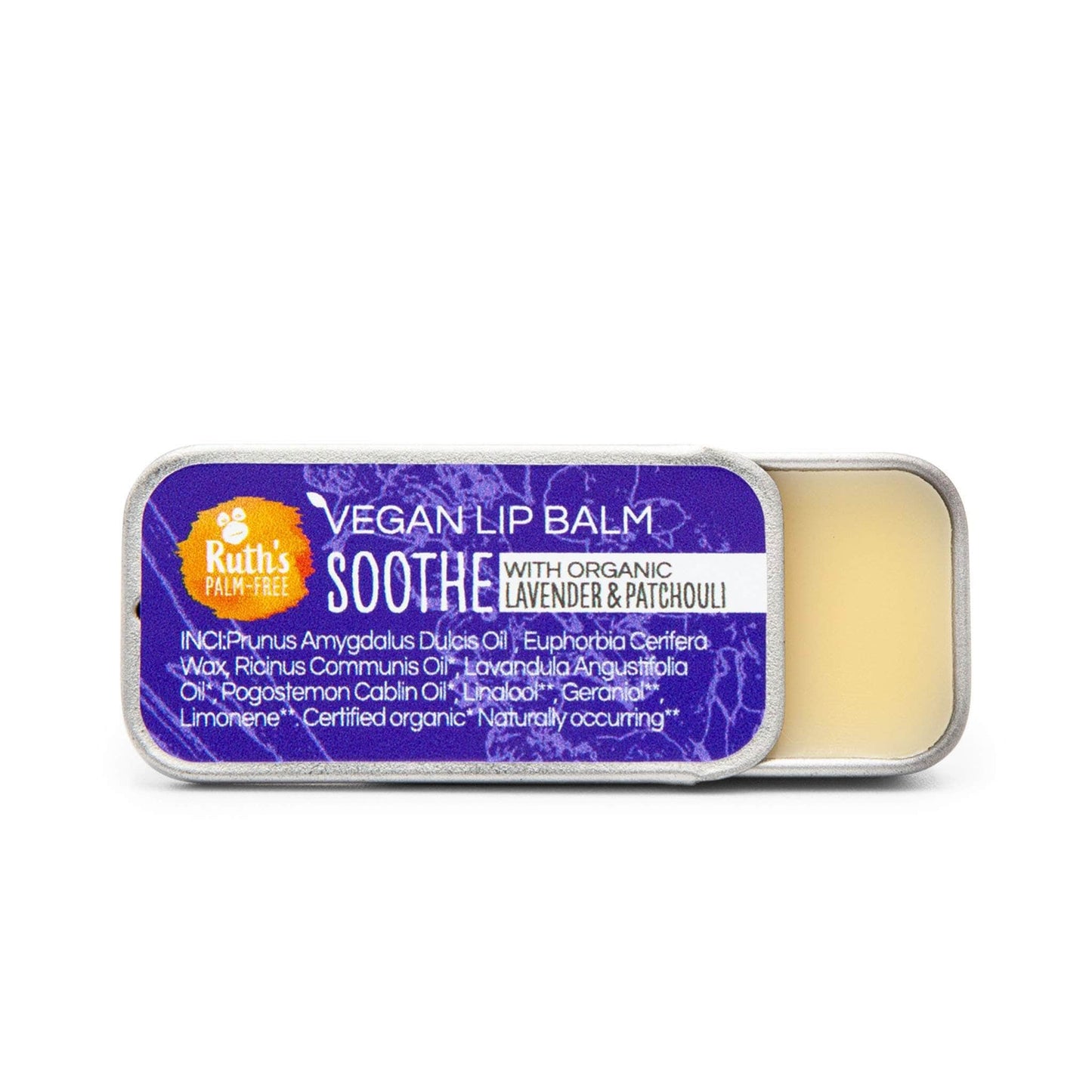 Ruth's Palm Free Skincare Soothe - Vegan - Org Lavender & Patchouli Ruth's Palm Free Vegan Lip Balm - 7g