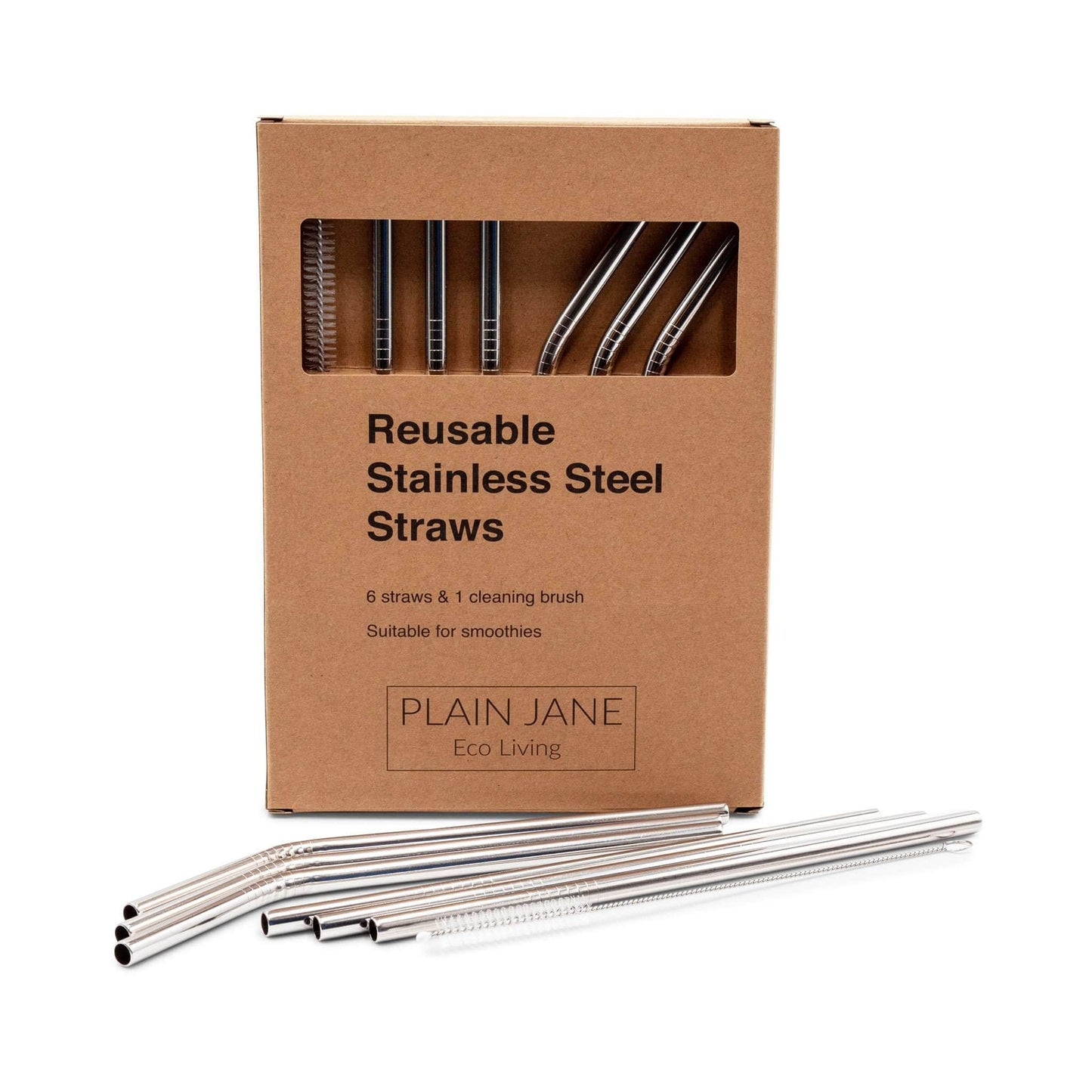 Plain Jane Straws Plain Jane - Stainless Steel Straws - 6 Pack With Brush