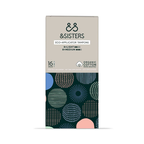 & SISTERS Tampons Duo - Mixed Light & Medium Eco-applicator Tampons - Plastic-Free and Organic Cotton - & SISTERS